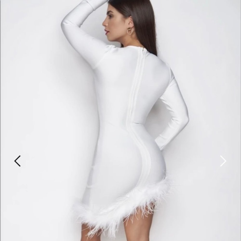 Bodycon Asymmetrical Feather Cocktail Dress - Picture 4 of 8